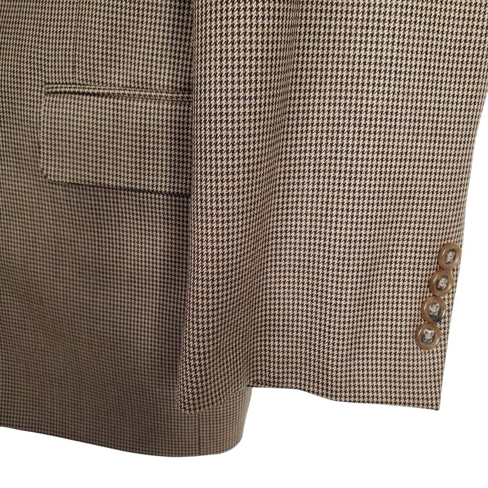 JoS A Bank Mens Size 41R Blazer Sportcoat 100% Wool Micro Houndstooth Brown Tan - Picture 13 of 15
